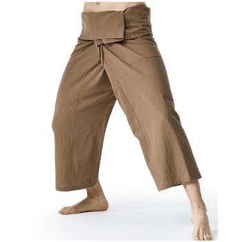 2023 летни Ленени панталони с мирис на тайландски рибар, памучни мъжки, дамски свободни панталони за йога, средновековни японски панталони самурай, панталони-кимоно унисекс