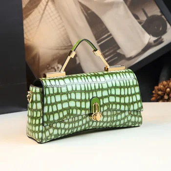 Луксозна марка дамска чанта, дамска чанта от естествена кожа с крокодиловым модел, чанта през рамо, клатч, вечерни чанти, модни