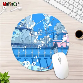 Подложка за мишка с анимационни герой, кръгла, изработени по поръчка от кожа, подложка за офис, компютърен маса, възглавници за десктоп клавиатура, нескользящие аксесоари за офис бюрото