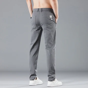 Пролетно-летни мъжки тънки ежедневни панталони с еластичен колан, корейски модни памучни стрейчевые бизнес панталони, мъжки сиво-сини