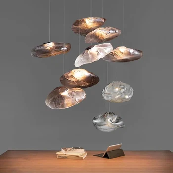 Стъклена окачена лампа с облак дизайн, скандинавски окачен лампа за дневна, трапезария, ресторант, полилей в стълбището в стил loft, вътрешно осветление
