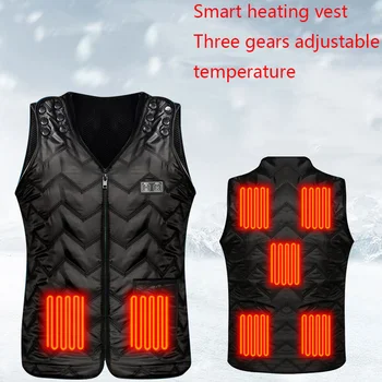 Топлинна Жилетка С електрически Отопляеми USB Smart Heating Vest Мъжки Зимни Открит Къмпинг Туризъм Моющаяся Яке Без Ръкави Контролирано Размер