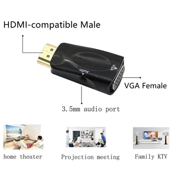 1 ~ 20PCS HDMI-съвместим адаптер, VGA, поддръжка на 1080P Full HD, кабел и 3,5 мм жак 3,5 AUX, за HDTV, монитор, проектор, PC