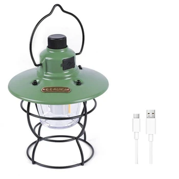 1 бр. ретро къмпинг осветление, лампа за палатка, USB акумулаторна отбивка преносима конче лампа (светло зелен)