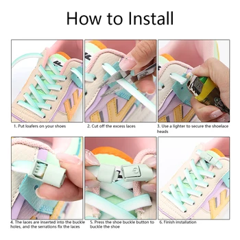 1 Чифт цветни връзки за обувки, еластичен притискателния метален заключване, връзки, без обвързване, бързо включване и изключване, аксесоари за мързеливи връзки унисекс
