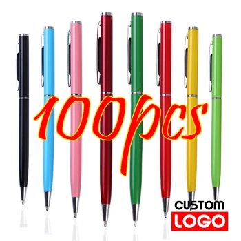 100 бр нова рекламна химикалка с безплатен потребителски логото, метална химикалка химикалка с надпис, търговия на едро с подарък дръжка за хотели, офис консумативи