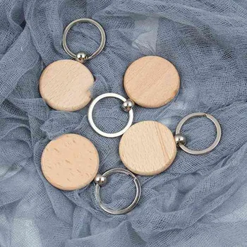 100 бр. празна кръгла дървена верижка за ключове Сам дървени ключодържатели ключови бележки може да изреже Сам подаръци