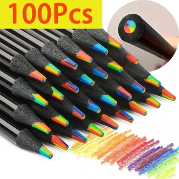 100шт Концентрични наклон на Дъгата молив, Пастели Цветни моливи за художествена живопис