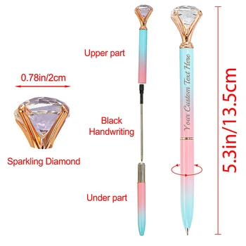 100шт Потребителски логото на Голям диамант дръжка кристали и Кристални, метални рекламни химикалки черно мастило