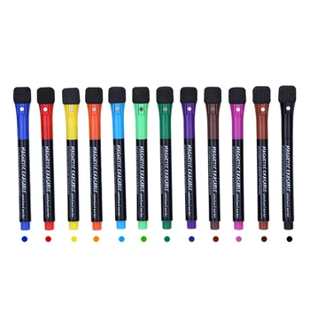 12 цвята маркери за бяла дъска, маркер за сухо изтриване с капачка-изтривалка, маркери за сухо изтриване с тънък връх, за детската, офиси, училища