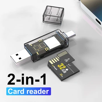 2 в 1 четец на карти памет, USB 2.0 Type C SD TF карта microSD, прозрачен адаптер Type C OTG за телефон Huawei, Xiaomi Android, PC