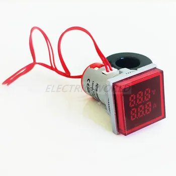 22 мм квадратен волтметър амперметър Обхват на измерване измерване на ток и напрежение индикатор контролна лампа цифров амперметър Двойна лампа