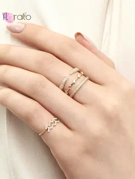 24-каратово Златно покритие сребърни пръстени с кристали за жени, регулируеми циркониеви минималистичные леки луксозни бижута, сватбени