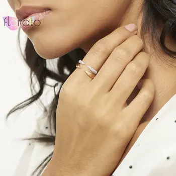 24-каратово Златно покритие сребърни пръстени с кристали за жени, регулируеми циркониеви минималистичные леки луксозни бижута, сватбени