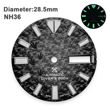 28,5 мм S Лого NH36 Циферблат 3D Печат Двойна Календар Механичен Часовник За Гмуркане Зелени Светещи Аксесоари За Модификация Часа