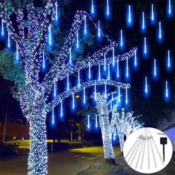30/50 см 8 тръби LED Метеоритен Дъжд Струнен Лампа Празничен Открит Водоустойчив Страхотна Лампа за Коледното Сватбени Партита Градински Интериор в Дърво