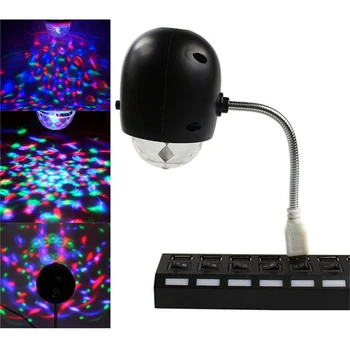 3X USB Лампа с Диско-топка, Въртяща RGB Цветен Led Лампа за сценичното осветление, лампа за партита с подсветка за книги, 3 W, Захранване от USB (черен)