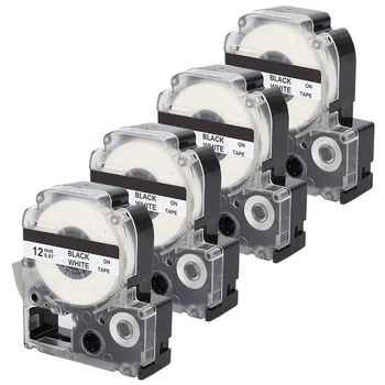 4 опаковки съвместима лента за етикети за касети Epson LK-4WBN (SS12KW) Лента за етикети черно на бяло лента