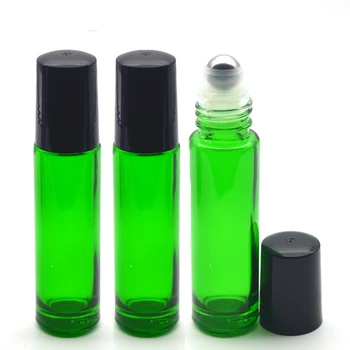 500 бр. празно етерично масло, 10 мл, стъклена бутилка с валяк, 10 cc, топчета с лъжичка, гъсти парфюми, зелена стъклена бутилка