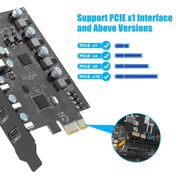 7 PCIe Портове за USB 3.0 Карта за разширение PCI Express USB Допълнителна Карта за настолни КОМПЮТРИ Поддръжка на хост-карти Windows 10/8/7/XP