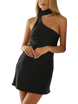 Ainifier 2023 Женското сексуално модно рокля без ръкави, ново лятно ежедневното однотонное вечерна рокля с деколте лодка за клуба, градинска облекло