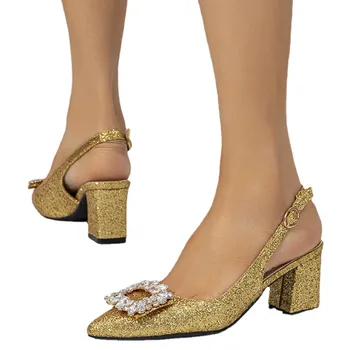 Di Scarpe lusso da donna estate fibbia con una sola parola banchetto против tacco spesso tacchi alti Plus Size scarpe da donna