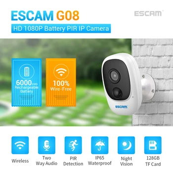 ESCAM G08 1080P Безжичната Акумулаторна Батерия PIR IP Камера Соларен Панел Аудиокарта Облачное Хранилище за Сигурност на Видео