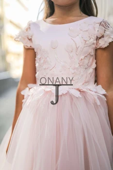 JONANY Сладка рокля с цветя модел за момичета, модерно рокля с 3D цветя, сшитое по поръчка, празнична рокля за рожден ден, хавлия за причастие, женствена рокля за сватбени партита