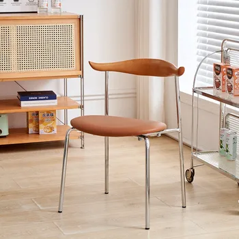 JOYLIVE Nordic Light Луксозна маса за хранене, стол, направен от рог, модерен и лесен за творчески дом на мек стол за сядане с облегалка, мебели