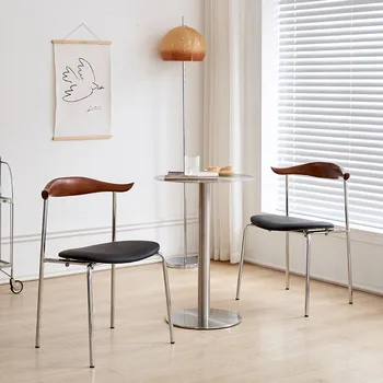JOYLIVE Nordic Light Луксозна маса за хранене, стол, направен от рог, модерен и лесен за творчески дом на мек стол за сядане с облегалка, мебели
