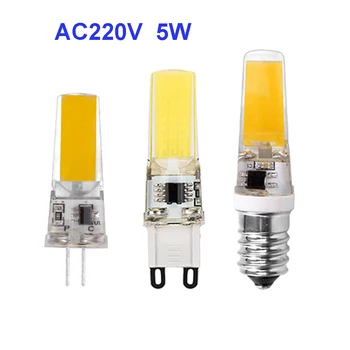 LED G4 E14 G9 Лампа Ac 200 В 220-240 По-Слаби 5 W COB SMD 2508 Led осветителни Тела замени Галогенный Прожектор Полилей 5 бр.