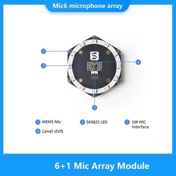 Mic6 Микрофон Решетка Модул за Проследяване на Местоположението на Източника на Звука Такса за Разширяване на MSM261S4030H0 AI с 12 светодиода SK9822