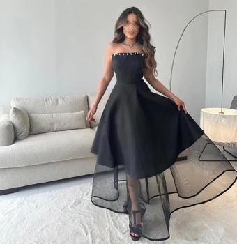 MINGLAN Черно елегантна вечерна рокля трапецовидна форма, без презрамки с кристали, с дължина до пода, с влак, модерно вечерна рокля за бала, новост 2023 година