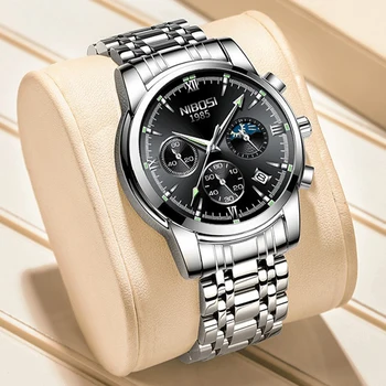 NIBOSI Най-добрата марка на Луксозни Мултифункционален мъжки часовник Ежедневни златни кварцови часовници, мъжки спортни водоустойчив часовник Relogio Masculino