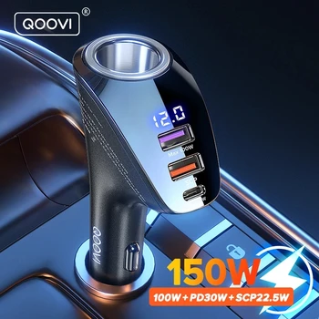 QOOVI 150 W зарядно за кола Usb Type C на Супер бързо зареждане на PD 4,0 Бързо зареждане на 3,0 гнездото на запалката за iPhone Xiaomi Samsung