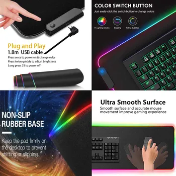 RGB подложка за мишка Valorant подложка за мишка с подсветка, подарък геймеру, слот светещи подложки за мишки, 600x300x3 мм led подложка за компютърна мишка