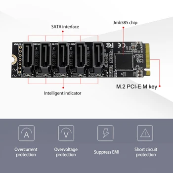 RYRA 5-Портов карта M. 2 Sata PCIE Странично Card NVME За разширителни Карти Sata ASM1166 6 GB/Сек. Адаптер 6x SATA 3.0 Странично Expansion Директен Доставка