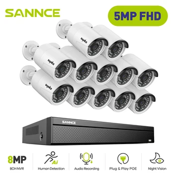 SANNCE 5MP 16CH Ultra HD POE Система за Видеонаблюдение С 12ШТ 5-Мегапикселова Камера Сигурност Комплект за Видеонаблюдение Аудиозапис Ip камера 8MP НРВ