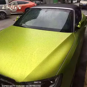 SMC19 супер матиран хром неоново жълт винил за автомобили, пълни с ролки зелен цвят, 1 бр., фолио-стикер за кожата 152*20/30/50 см