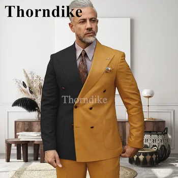 Thorndike, нов бизнес мъжки двубортный жълто-черния сватбен костюм от 2 теми в стил мозайка, най-добър мъжки костюм, яке с штанами