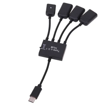 Type-C 3.1, 4 в 1, Micro USB-hub, OTG-удължител, адаптер за Samsung tablet хъб за Android с блок захранване