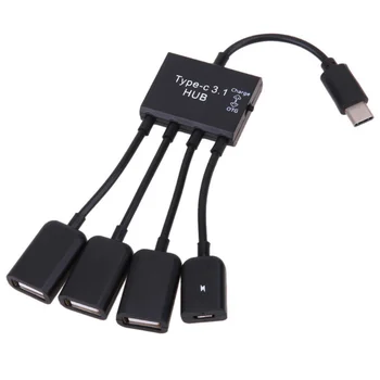 Type-C 3.1, 4 в 1, Micro USB-hub, OTG-удължител, адаптер за Samsung tablet хъб за Android с блок захранване