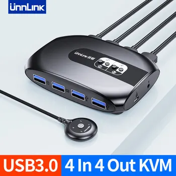 Unnlink USB 3.0 KVM превключвател на 2 или 4 компютъра съвместно използват 4 USB клавиатура, мишка, принтер, U-диск