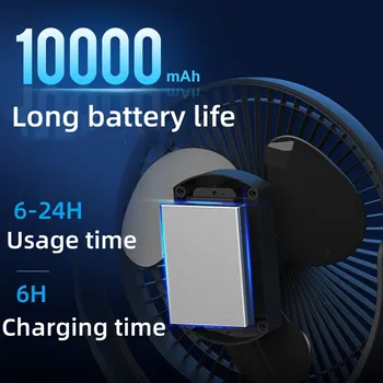 USB зареждане, домашен маса, безжичен електрически вентилатор, батерия е 10 000 ма, за пътуване на открито, преносим вентилатор на тавана с клипсой, 4-степенна регулация