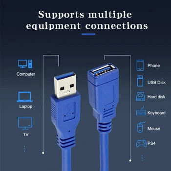 USB удължителен кабел, високоскоростни кабели USB 3.0 за Smart TV, преносим компютър PS4 Xbox, удължител за мъже и жени, удължител за пренос на данни