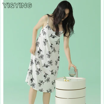 [YI &YING] Лятна пижама на подтяжках, пижами от чист памук, дамски готина и деликатен дамски домашно облекло от памук за разтягане, WAZC069