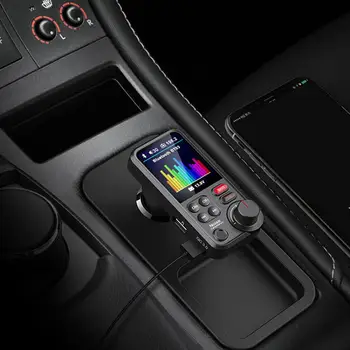 Автомобилен FM-предавател, съвместим с БТ 5.0, зарядно устройство, комплект безжични хендсфри, автоматичен радиомодулятор, MP3-плейър с екрана 1.8 инча