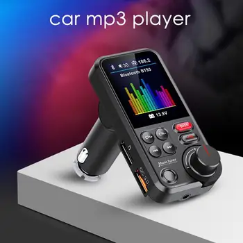 Автомобилен FM-предавател, съвместим с БТ 5.0, зарядно устройство, комплект безжични хендсфри, автоматичен радиомодулятор, MP3-плейър с екрана 1.8 инча