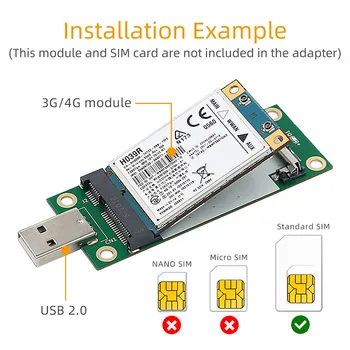 Адаптер Mini PCIE до USB2.0 Странично с гнездо за SIM карта за мрежов модул 3G/4G/WWAN/LTE Безжична Мини-карта за настолен КОМПЮТЪР