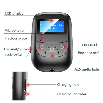Адаптер T14 5,0 led екран Безжичен аудио приемник-предавател Син Зъб за PC авто 3.5 мм AUX музикален подателя Adaptador